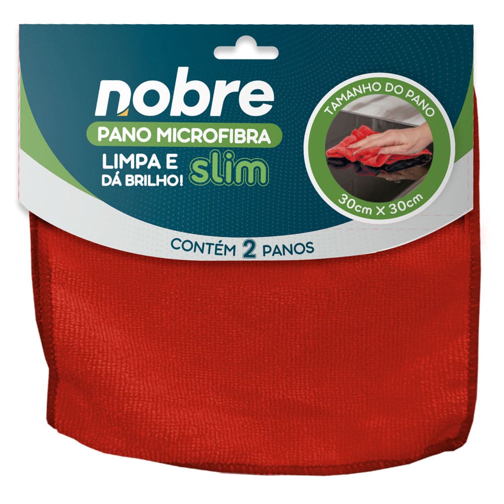 Pano de microfibra 30x30cm ( pacote c/ 2 unid.) vermelho Slim – Nobre