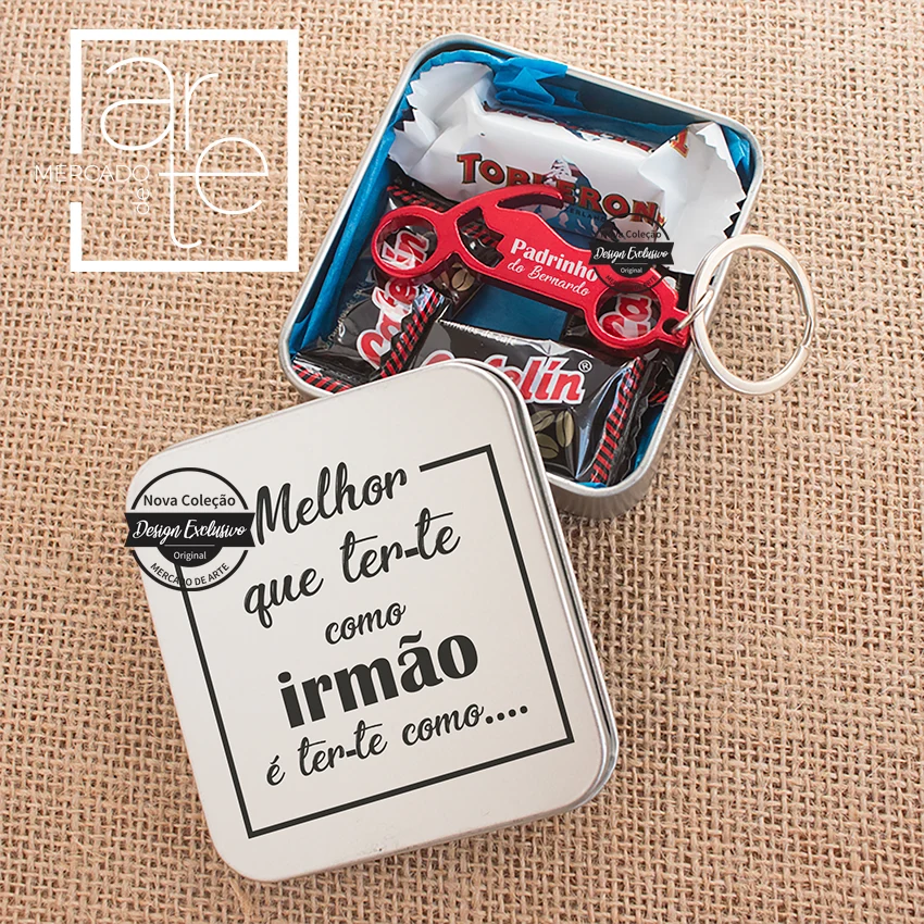 Conjunto caixa e porta-chaves mota "Melhor que ter-te como irmão..."