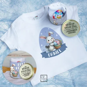 T-shirt com caixa coelhinho "Feliz Páscoa"