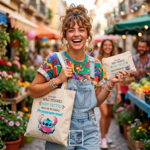 Saco e/ou bolsa Stitch "Juro que não tenho mau feitio..."