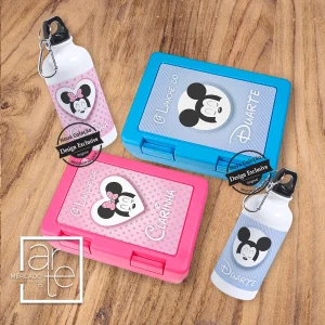 Conjunto marmita e garrafa "Minnie e Mickey"