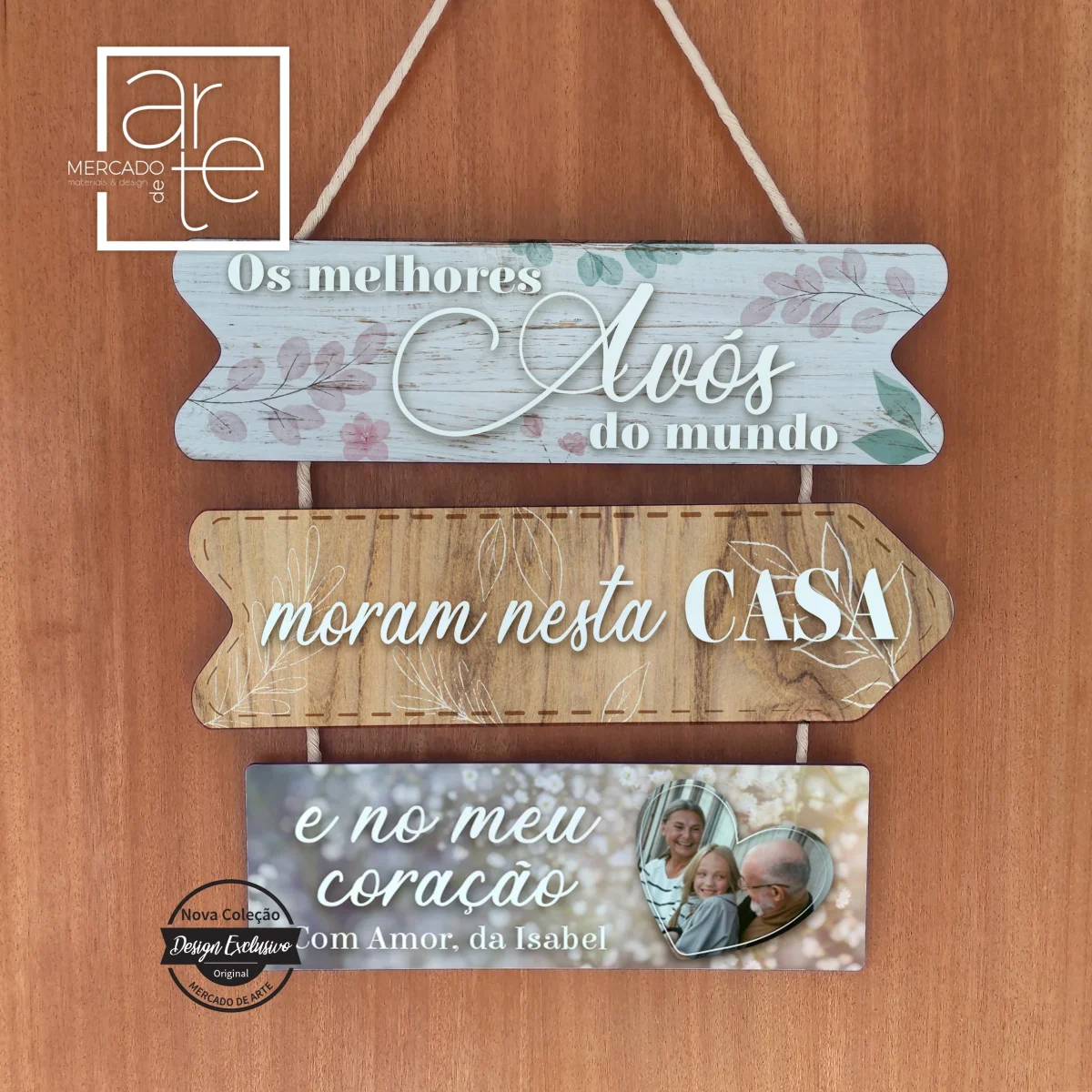 Quadro triplo " Os melhores avós do mundo moram nesta e no meu coração "