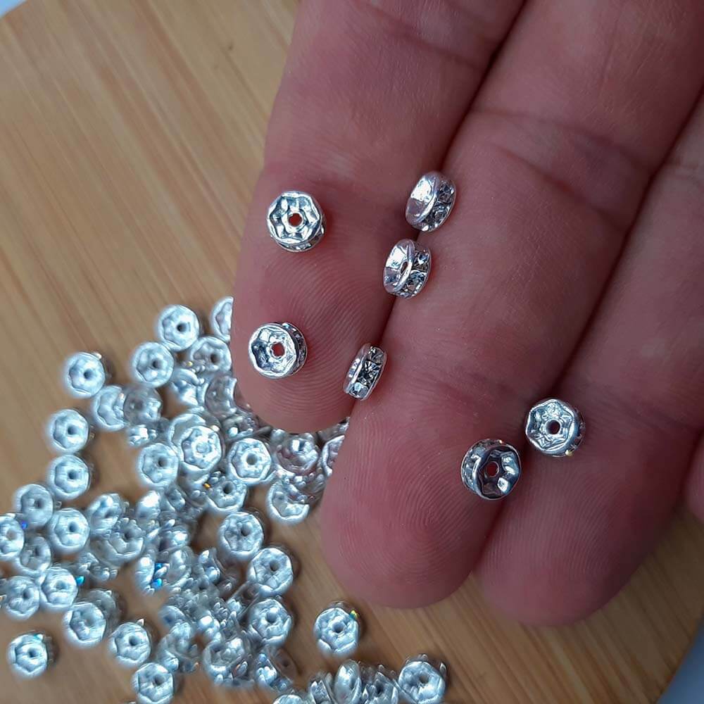 Entremeio Rondele de Strass Bijuteria Prata 8mm - Image 3